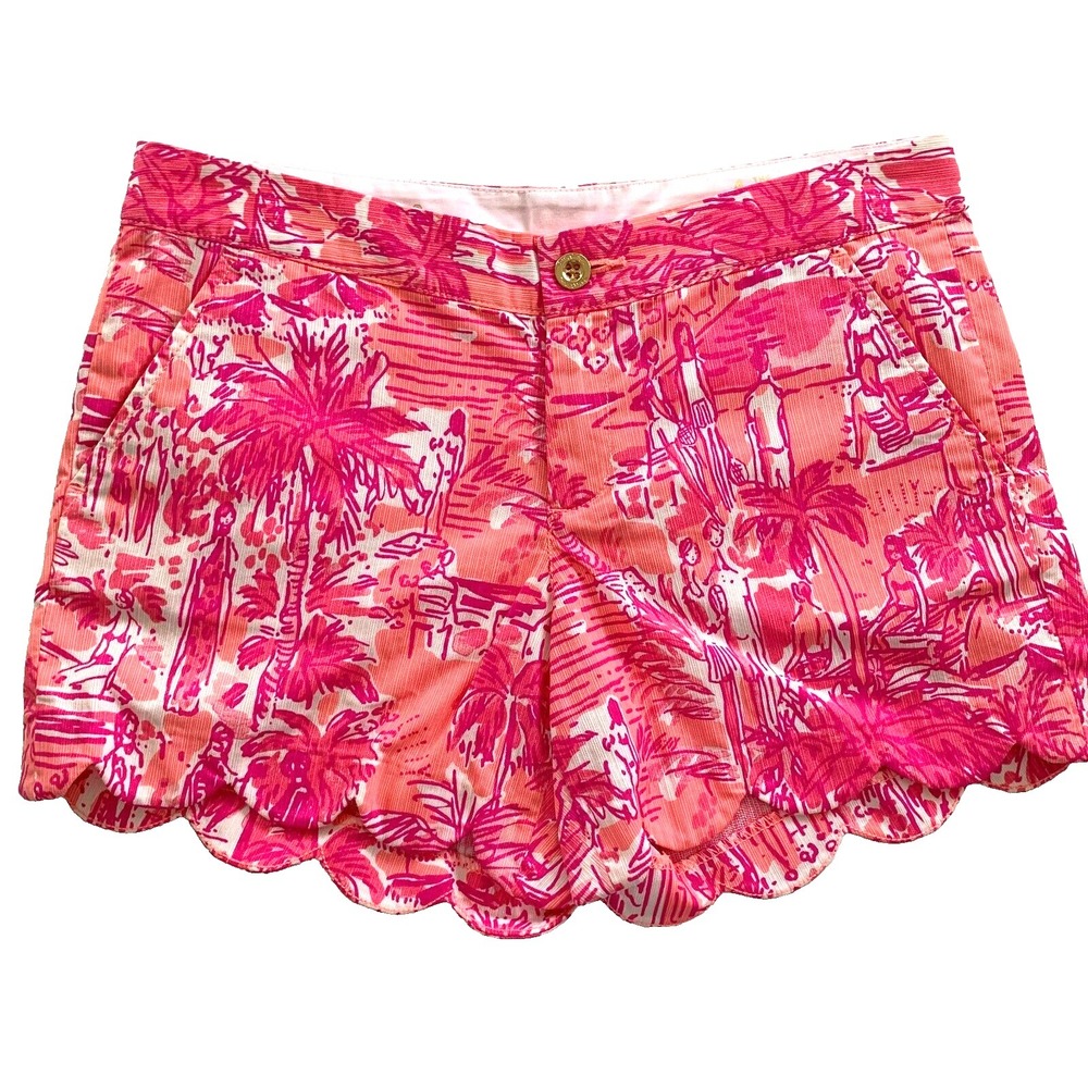 Lilly Pulitzer Buttercup Scallop Shorts Cheeky Melon Rule Breakers sz 4